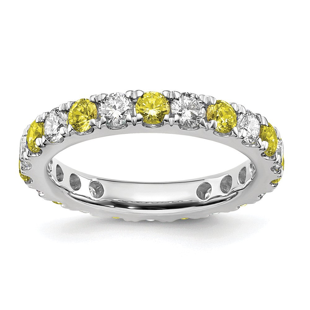 14k White Gold 1 1/5 carat Lab Grown Diamond VS/SI+ G+ and Lab Created Yellow Sapphire Size 7.5 Eternity Band
