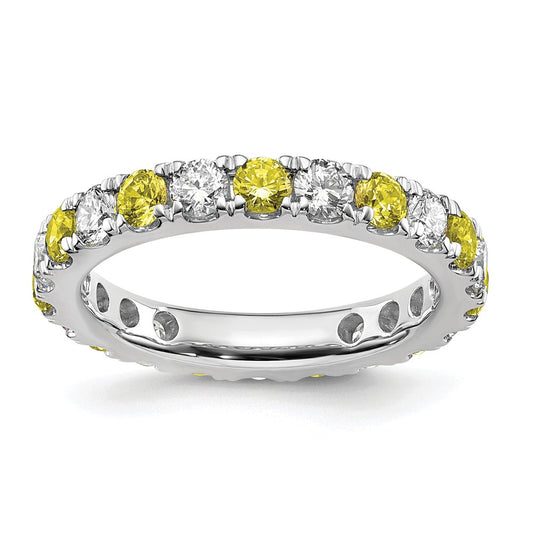 14k White Gold 1 1/5 carat Lab Grown Diamond VS/SI+ G+ and Lab Created Yellow Sapphire Size 7.5 Eternity Band