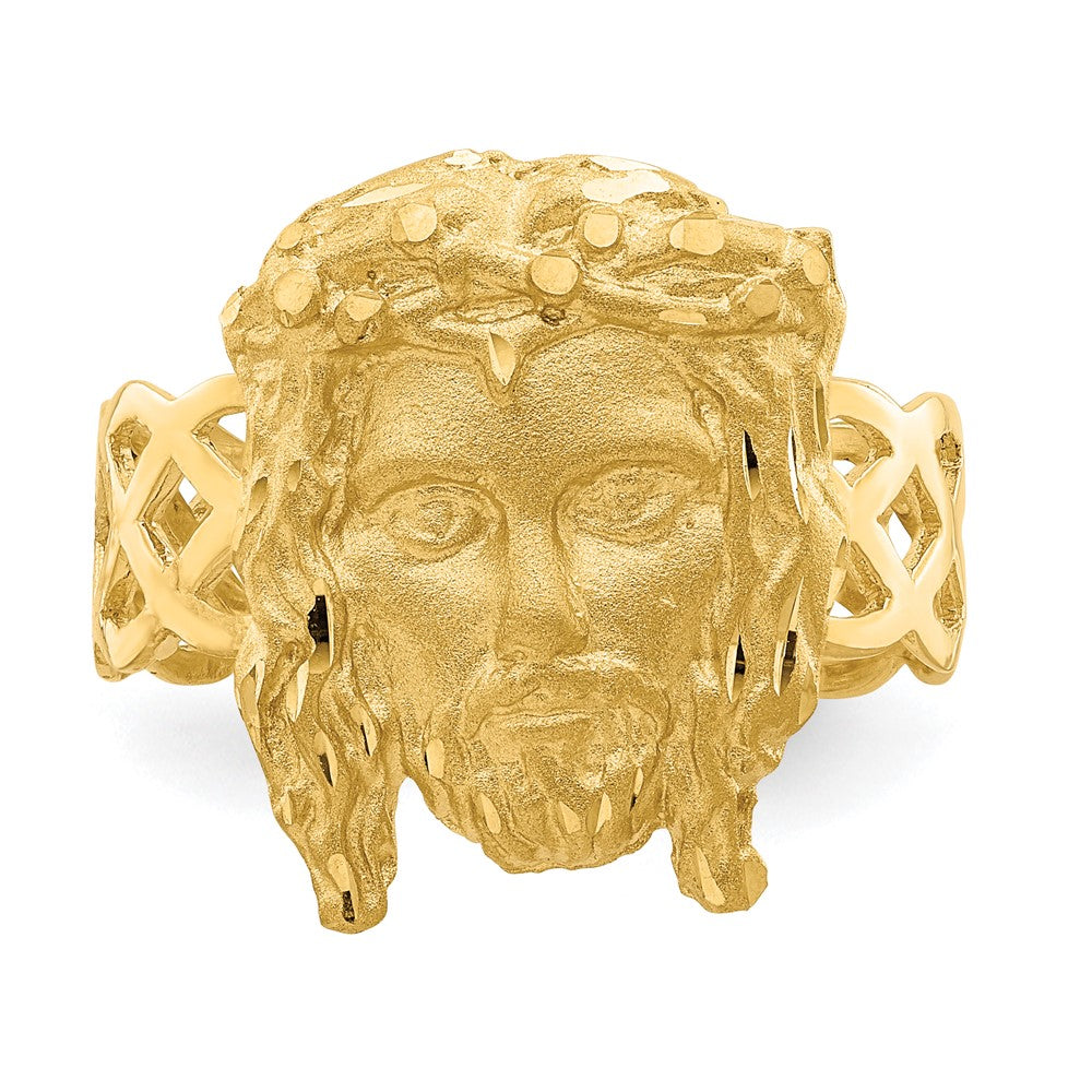 14K Brushed & Polished D/C Jesus Head Ring Size 7