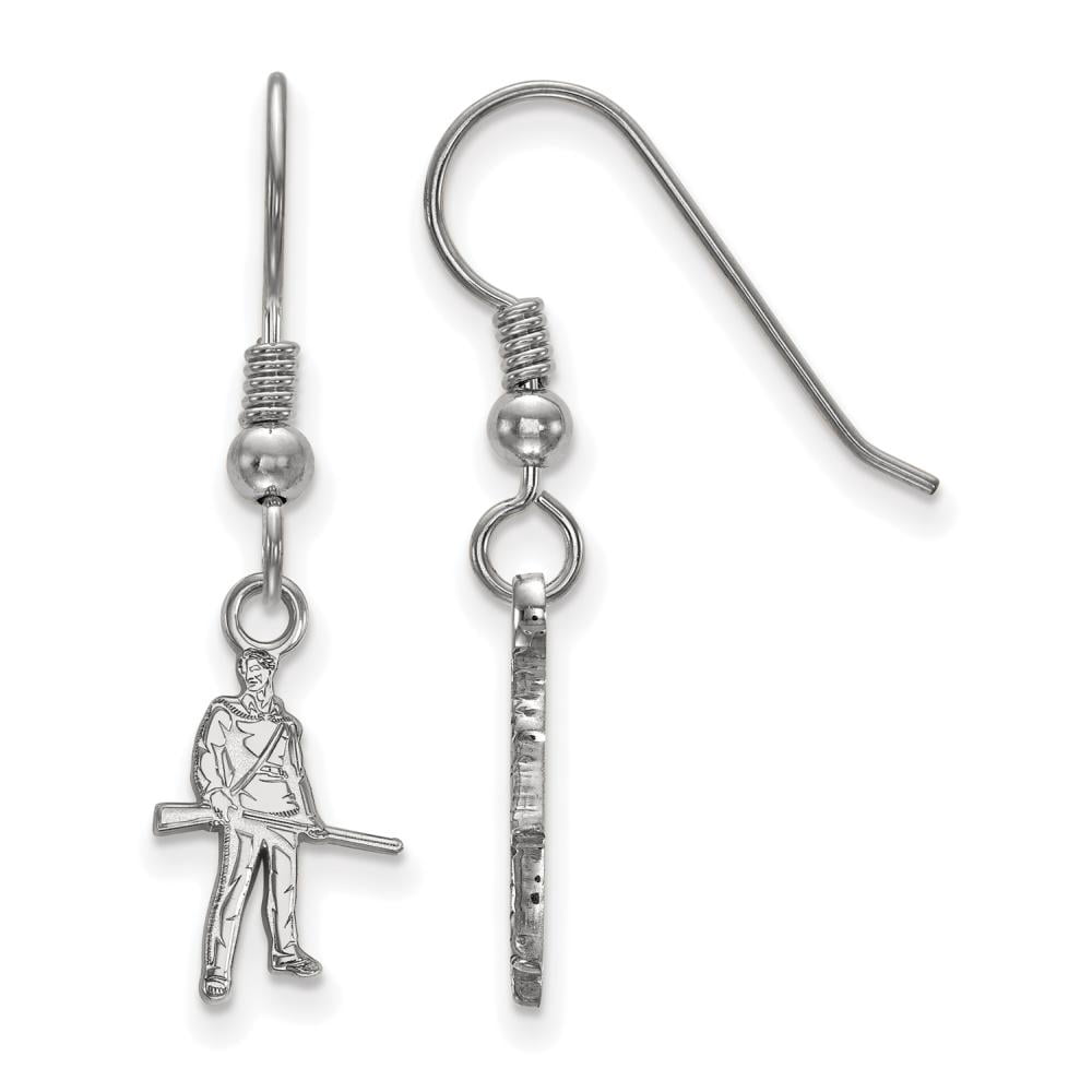 Sterling Silver Rhodium-plated LogoArt West Virginia University Mountaineer Extra Small Dangle Wire Earrings QSS047WVU