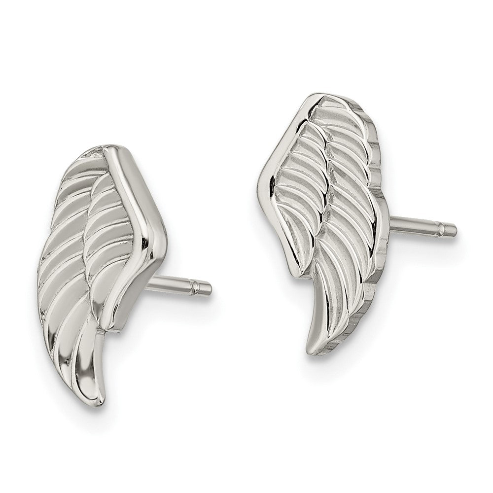 Stainless Steel Polished and Textured Wing Post Earrings