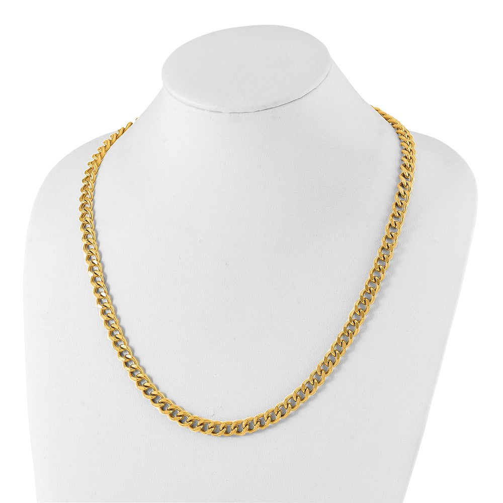 Stainless Steel Polished Yellow IP 24in Curb 8mm Chain Necklace