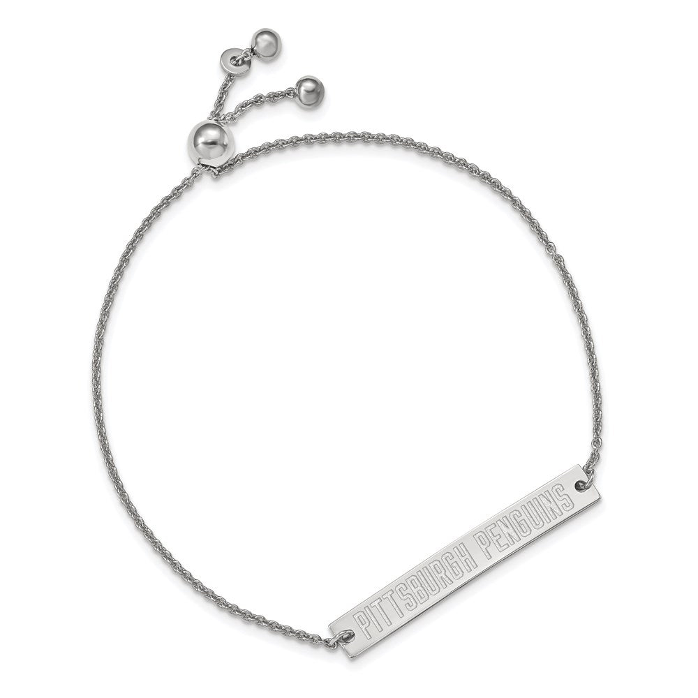 Sterling Silver Rhodium-plated LA Pittsburgh Penguins Small Bar Adjustable 9 inch Bracelet