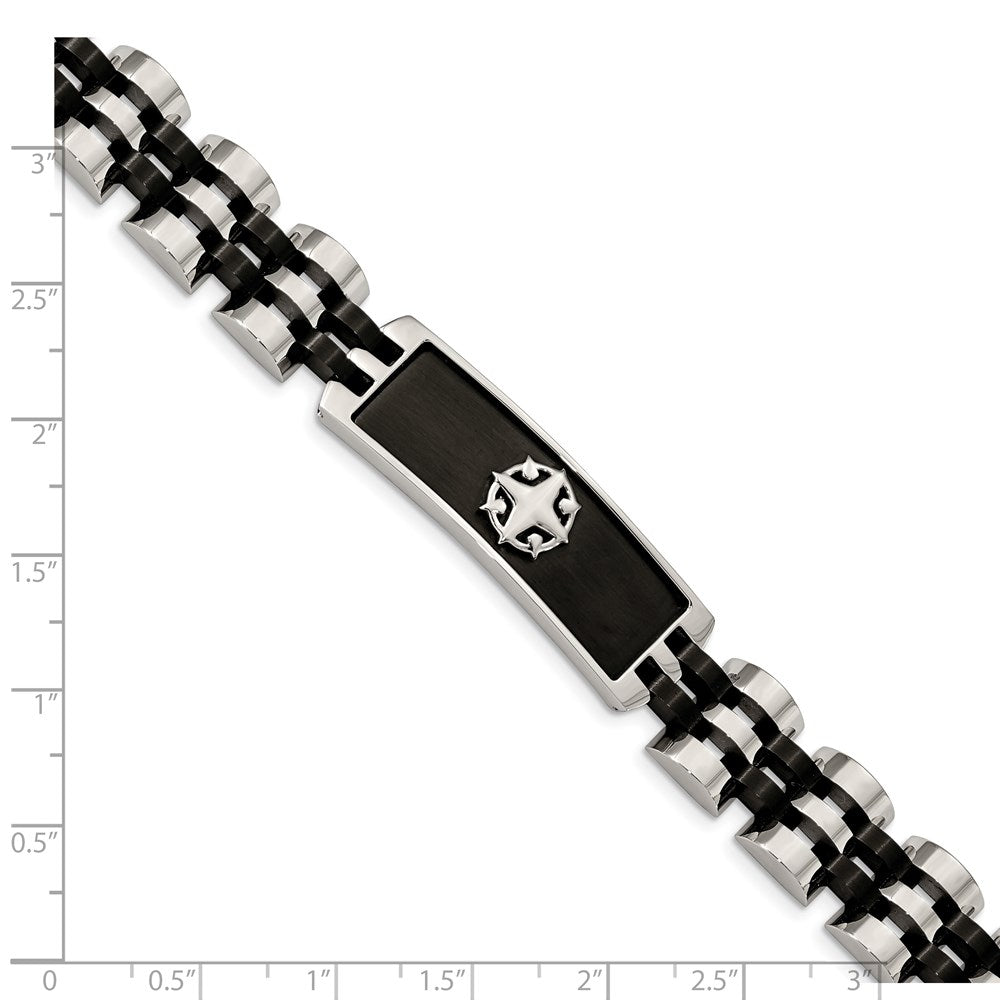 Stainless Steel Brushed and Polished Black IP-plated 8.25in ID Bracelet