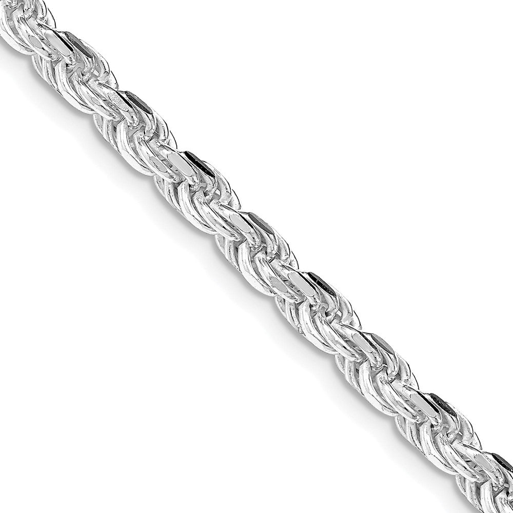 Sterling Silver Rhodium-plated 4.25mm Diamond-cut Rope Chain 24 Inches