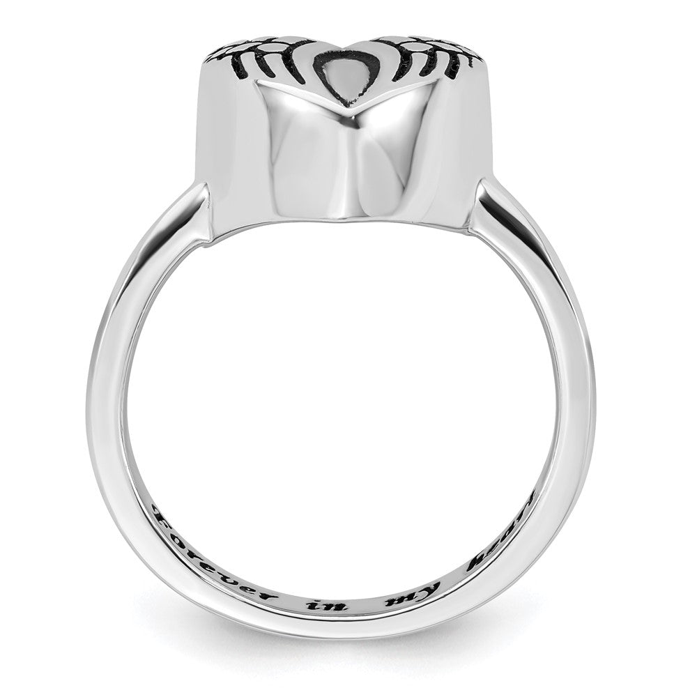 Sterling Silver Rhodium-plated Enameled Heart With Wings FOREVER IN MY HEART (Inside) Ash Holder Size 7 Ring