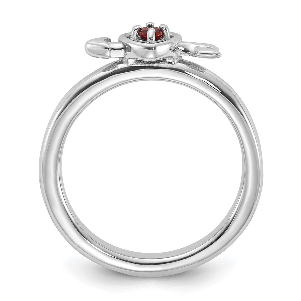 Sterling Silver Stackable Expressions Rhodium-plated Garnet Heart with Arrow Ring Size -5