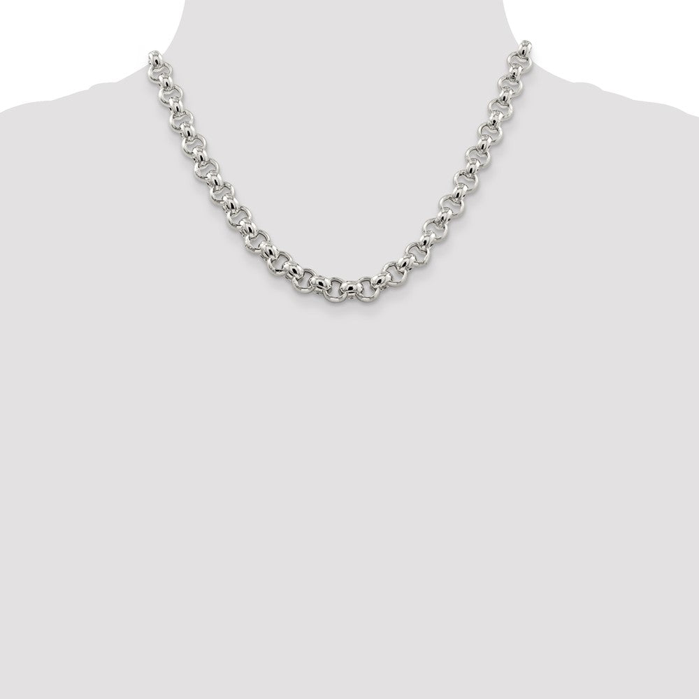 Sterling Silver 9.5mm Semi-solid Rolo Chain 18 Inches