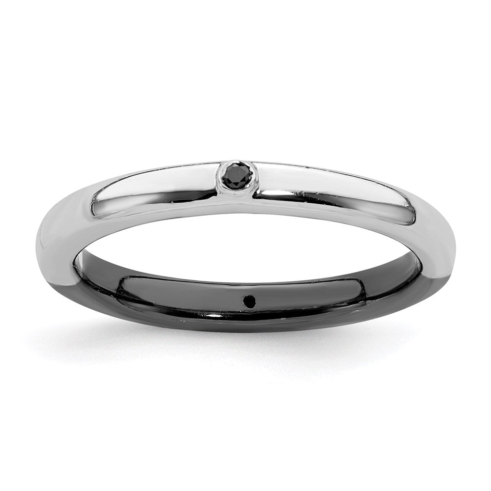 Sterling Silver Stackable Expressions Polished Half White/Black Dia Ring Size -6