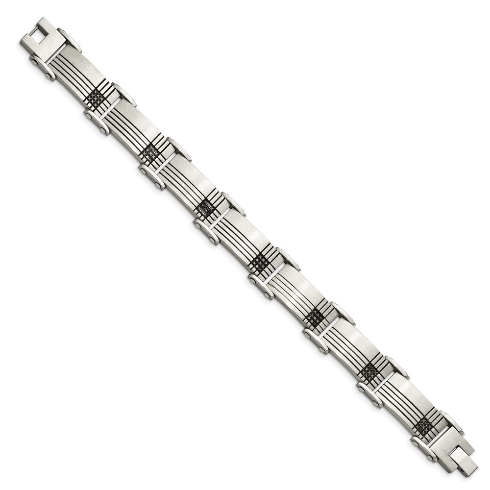 Stainless Steel Brushed and Polished Black-IP Black Diamonds 8.5in Bracelet 8.5 inches