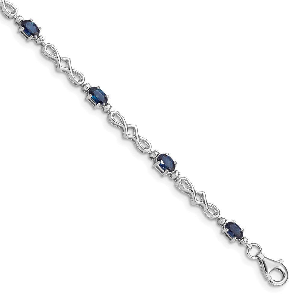 Sterling Silver Rhodium-plated Sapphire and Diamond Bracelet 7 inches