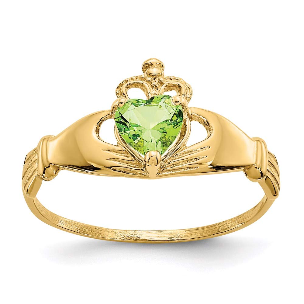 14k CZ August Birthstone Claddagh Heart Ring