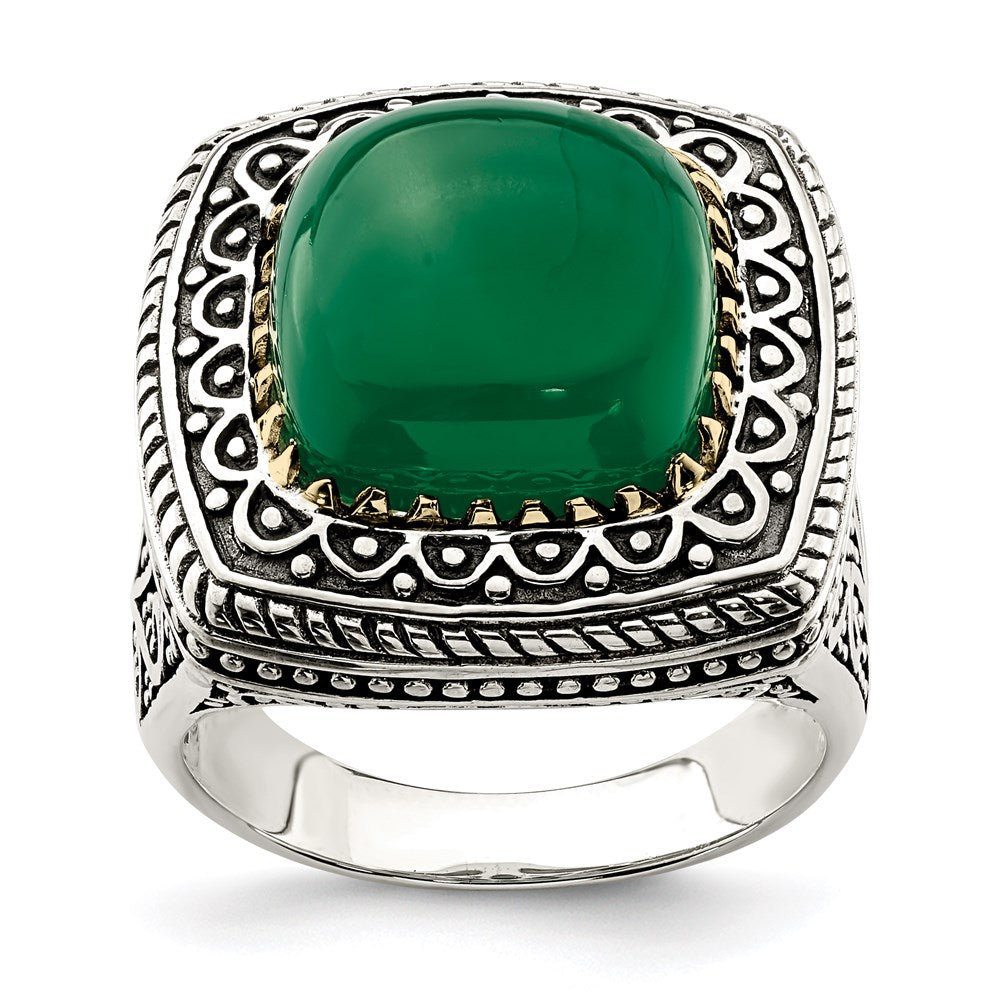Sterling Silver w/14k Antiqued Green Onyx Ring