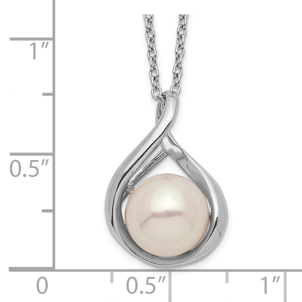 Sterling Silver Rhodium-plated 9-10mm White Button Freshwater Cultured Pearl 17 inch Necklace 17 Inches