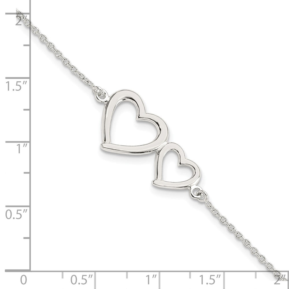 Sterling Silver Polished Two Hearts Bracelet 7.5 inches