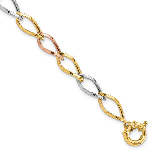 10k Tri-color Polished Link Bracelet 7.5  inches