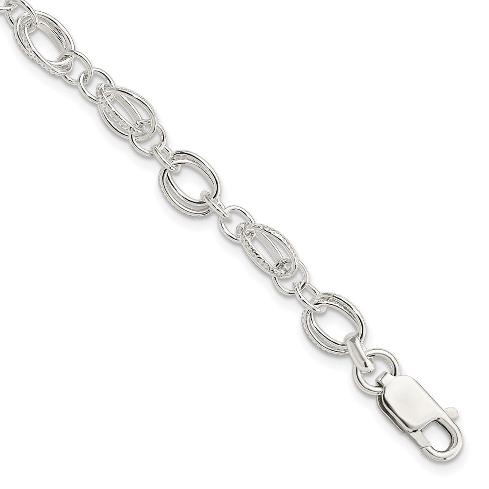 Sterling Silver Polished and Textured 5.5mm Fancy Bracelet 7.5 inches