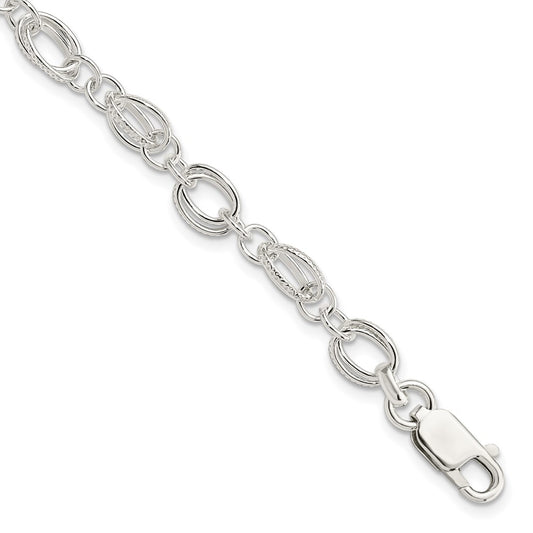 Sterling Silver Polished and Textured 5.5mm Fancy Bracelet 7.5 inches