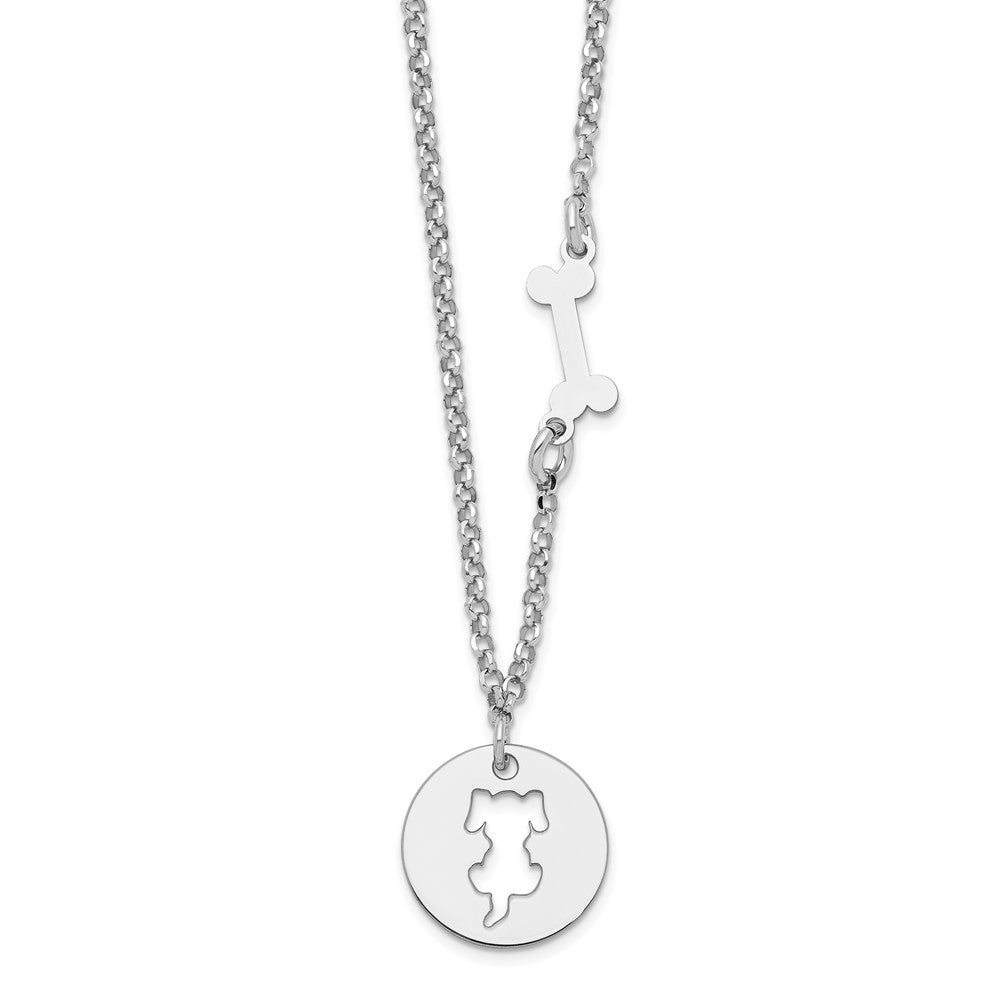 Sterling Silver Rhodium-plated Puppy and Bone w/1 in Ext Necklace 16 Inches