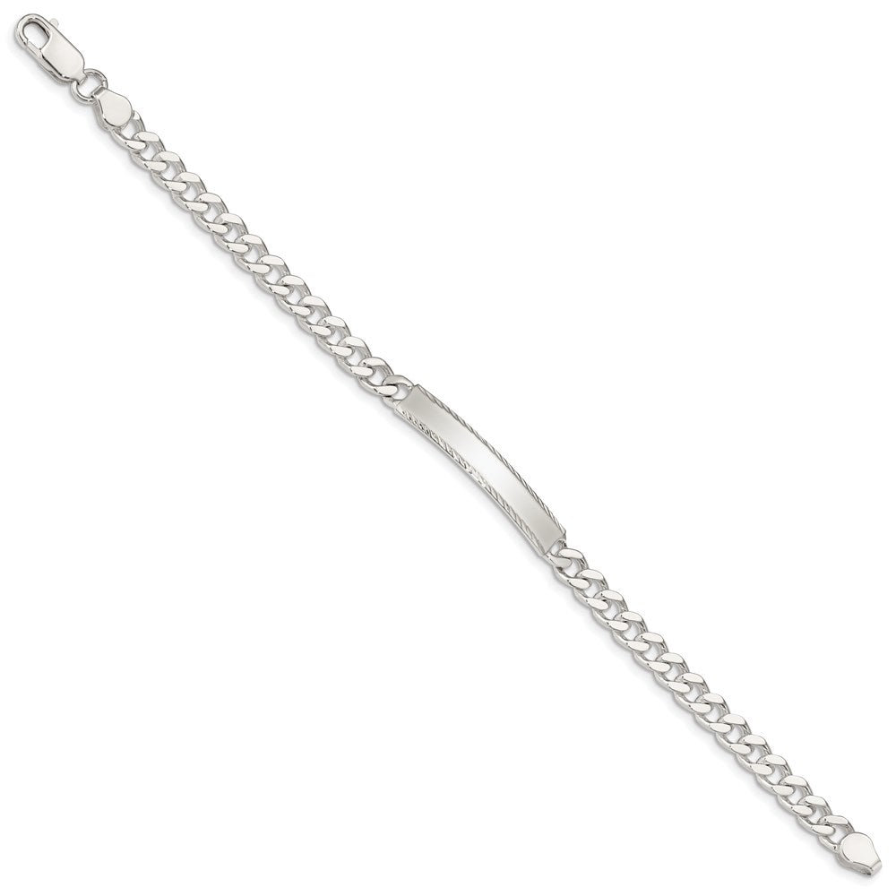 Sterling Silver Diamond-cut Engraveable Curb Link ID Bracelet 7 inches