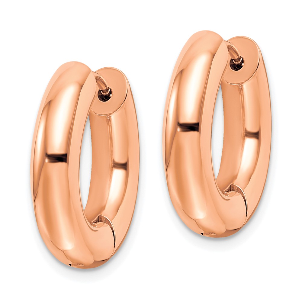 Stainless Steel Polished Rose IP-plated 5mm Hinged Hoop Earrings