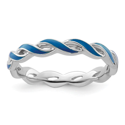Sterling Silver Stackable Expressions Blue Enamel Ring Size -8