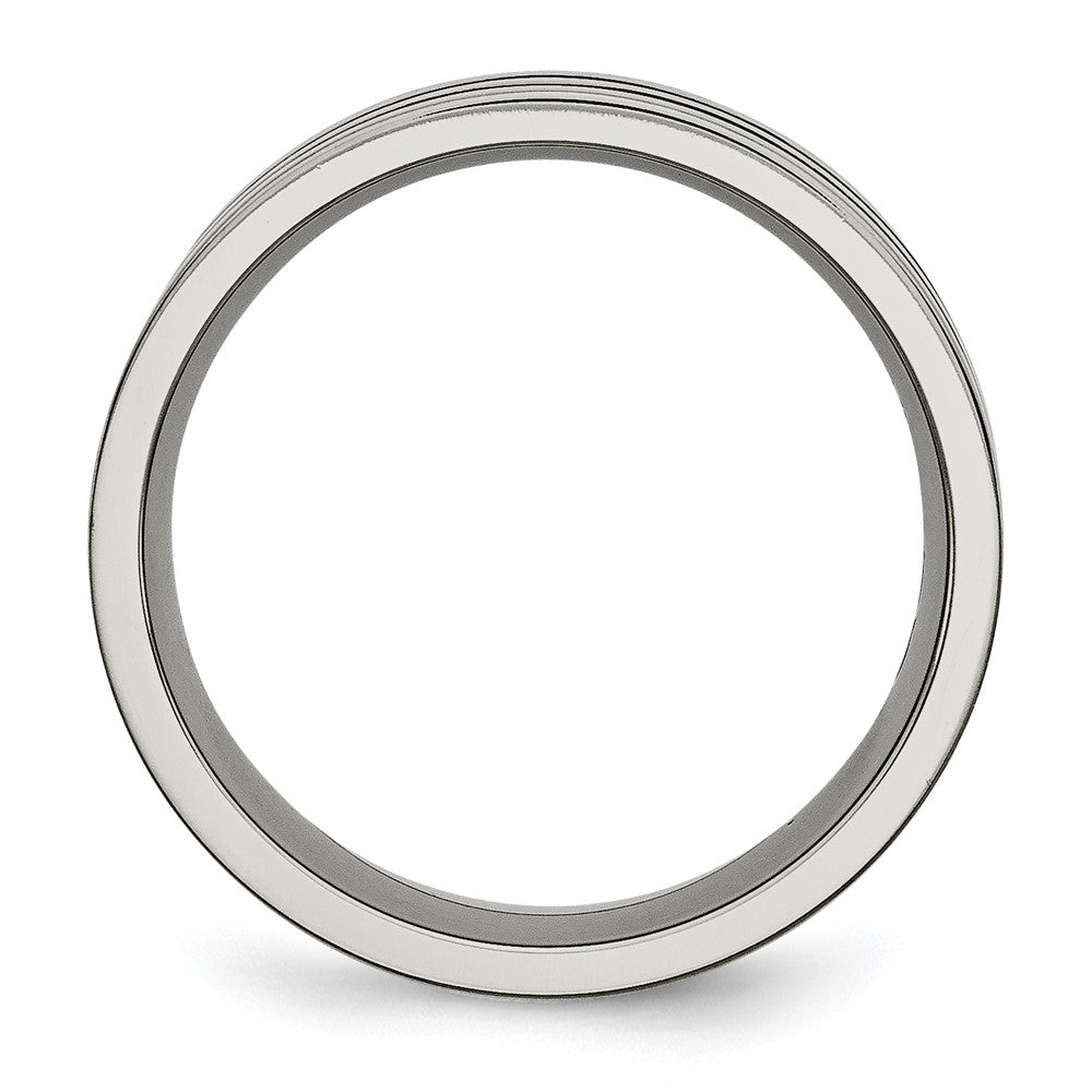 Titanium Polished Black Enamel Grooved 8mm Flat Band Size - 15