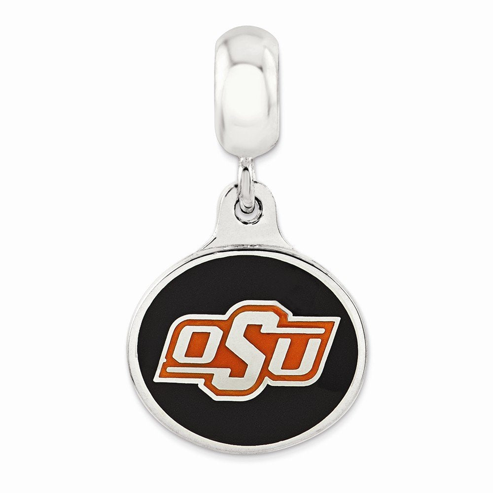 Sterling Silver Oklahoma State Univ. Collegiate Enameled Dangle Bead