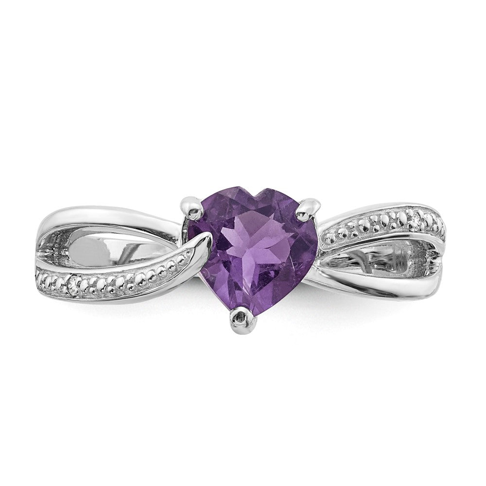 Sterling Silver Heart Shaped Amethyst & Diamond Ring