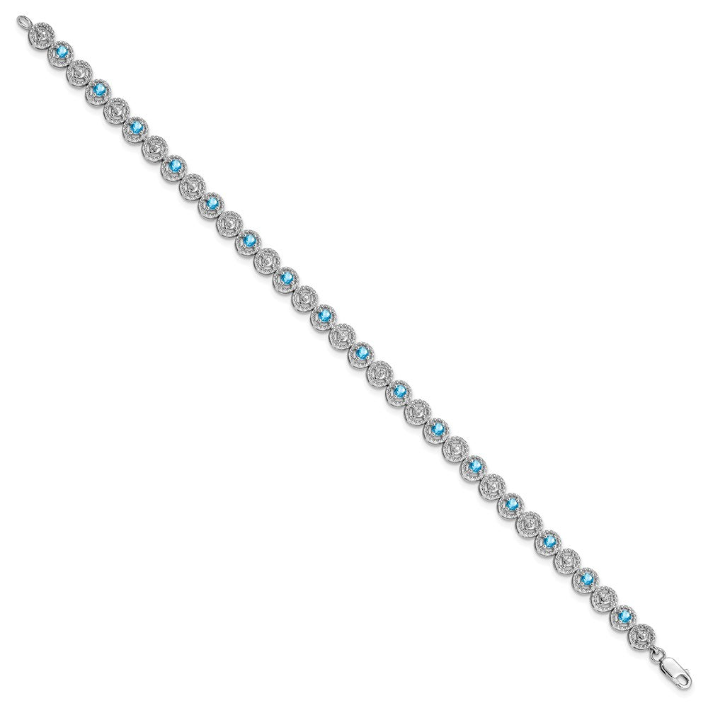 Sterling Silver Rhodium-plated Blue Topaz Diamond Bracelet 7 inches