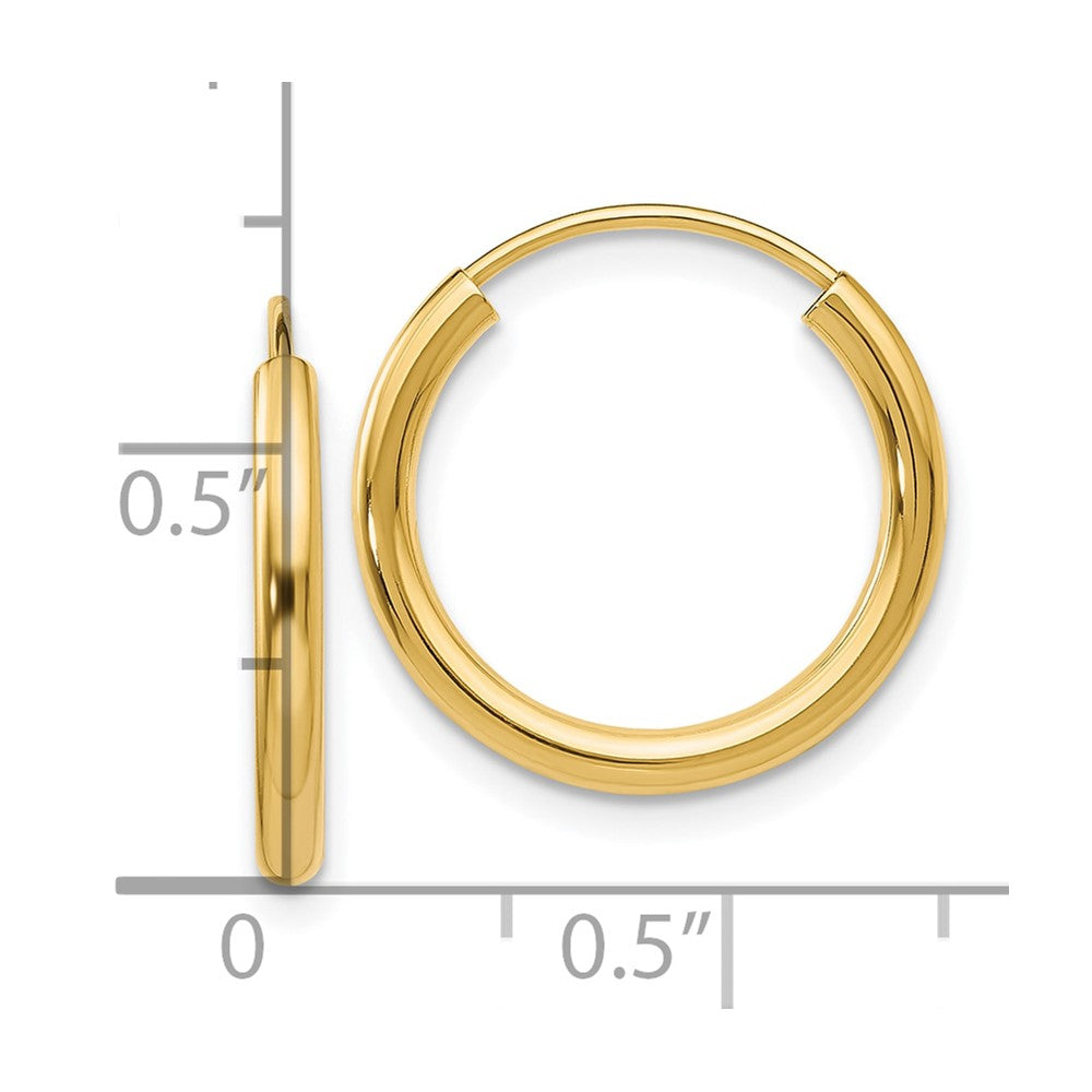 14k Polished Round Endless 2mm Hoop Earrings