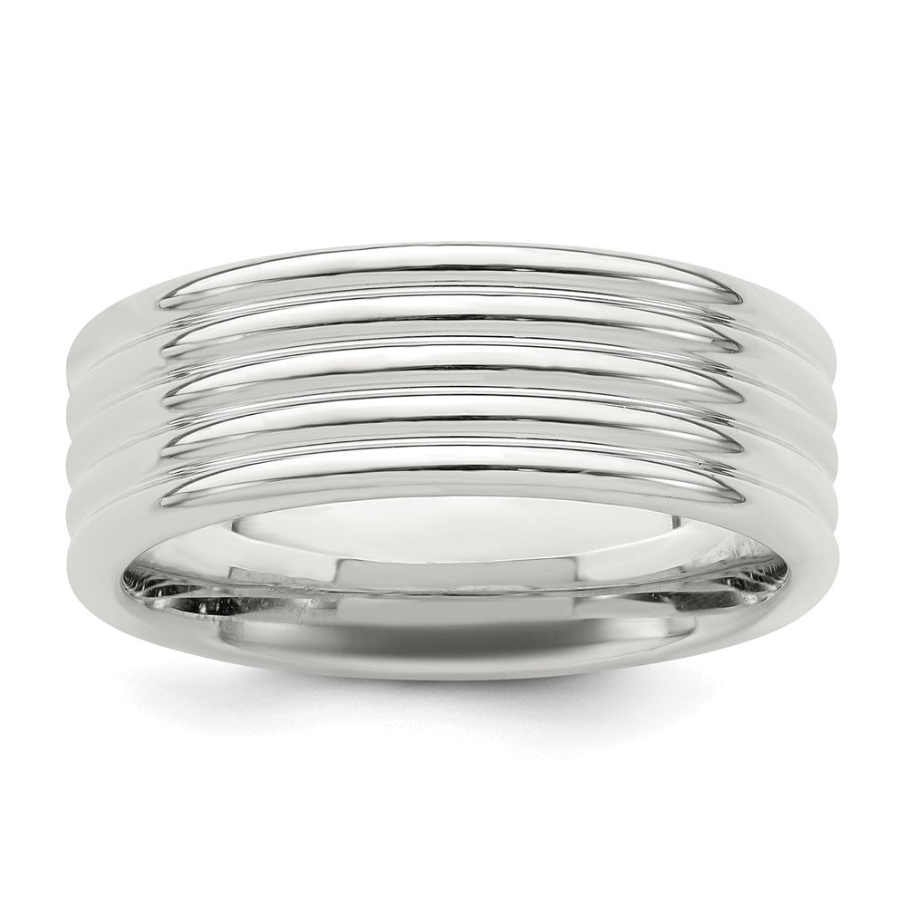 Sterling Silver 7mm Polished 5-Row Fancy Band Size 7.5