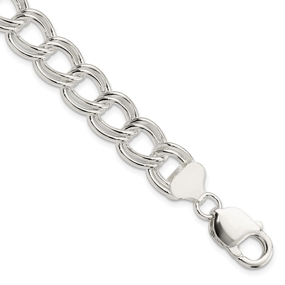 Sterling Silver 11.5mm Solid Double Link Charm Bracelet 8 inches