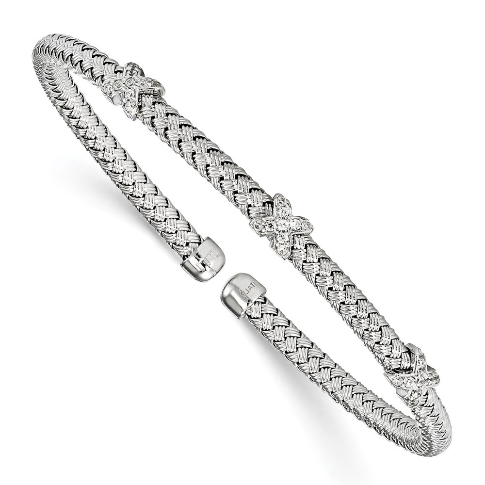 Sterling Silver Rhodium-plated CZ Woven Cuff 6.75  inches