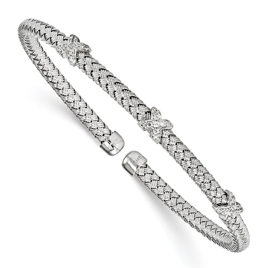Sterling Silver Rhodium-plated CZ Woven Cuff 6.75  inches