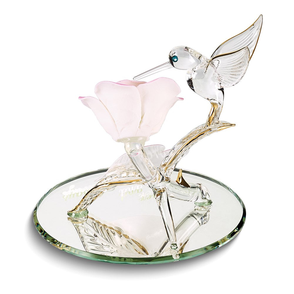 Glass Baron FOREVER AND ALWAYS Flower with Hummingbird Handcrafted Glass Figurine