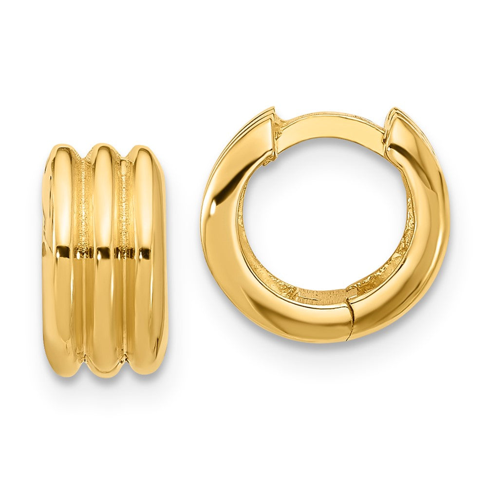 14K YG 5.5mm x 10.5mm Wide Ridged Huggie Earring