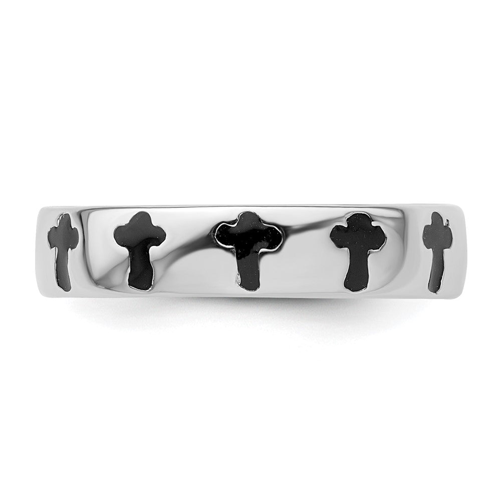 Sterling Silver Stackable Expressions Polished Enameled Cross Ring Size -7