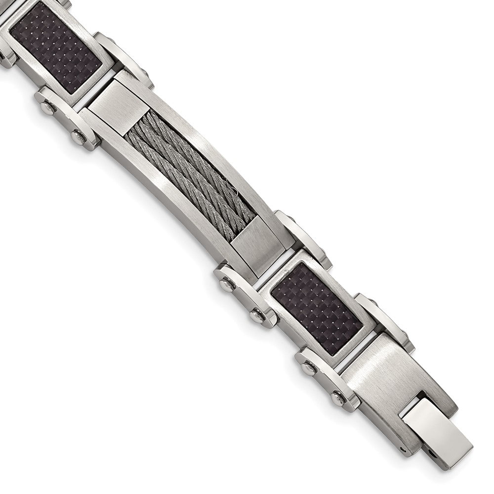 Stainless Steel 8.5in Polished with Black Carbon Fiber Inlay Bracelet 9 inches