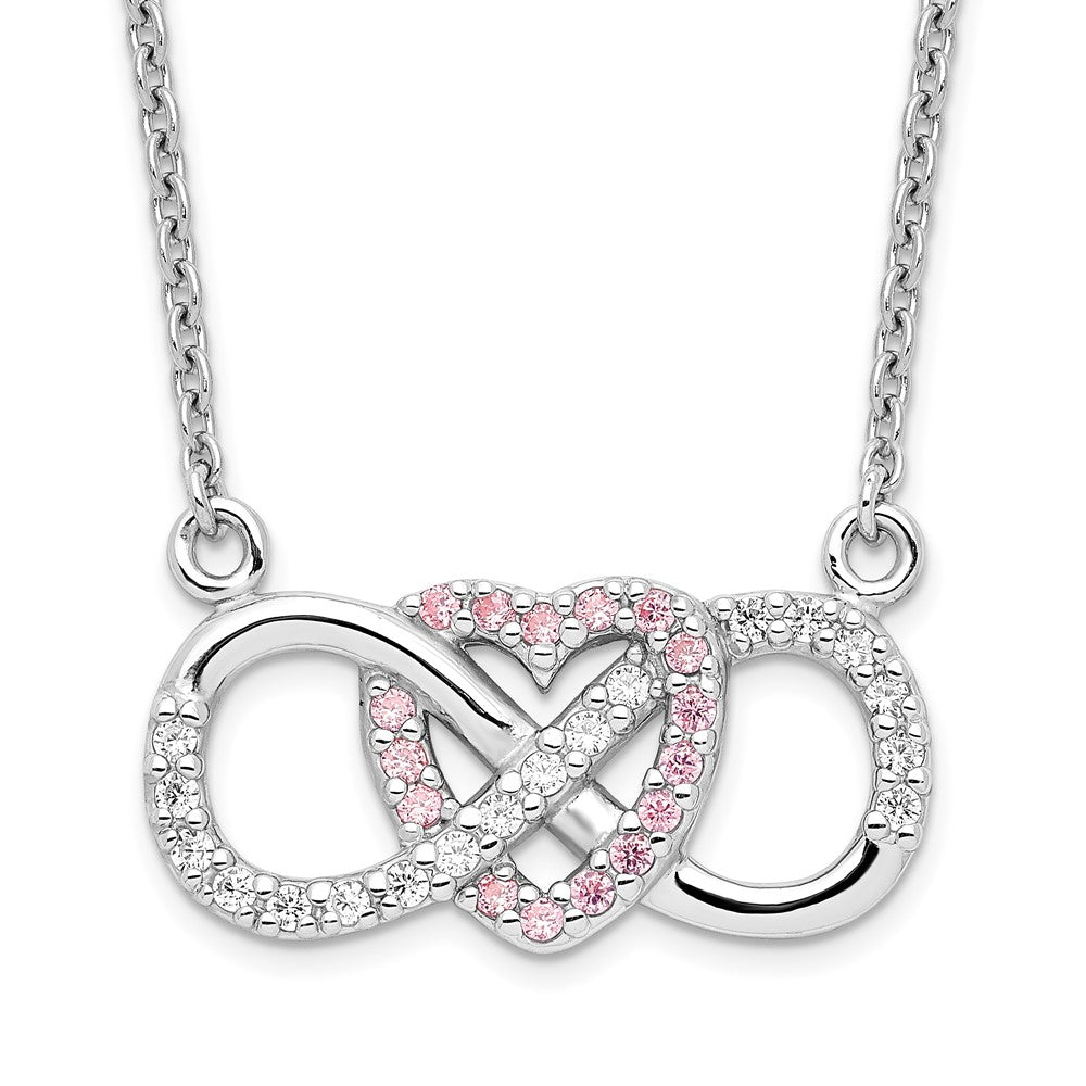 Sterling Silver Rhodium-plated w/CZ Heart w/Infinity Symbol Necklace 16 Inches
