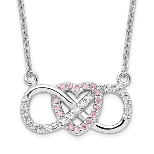 Sterling Silver Rhodium-plated w/CZ Heart w/Infinity Symbol Necklace 16 Inches