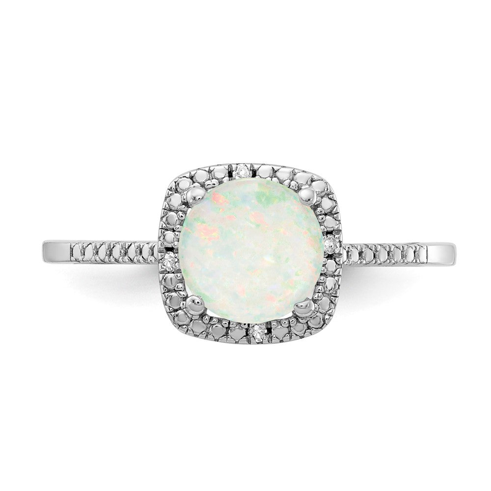 Sterling Silver Created Opal and Diamond Ring