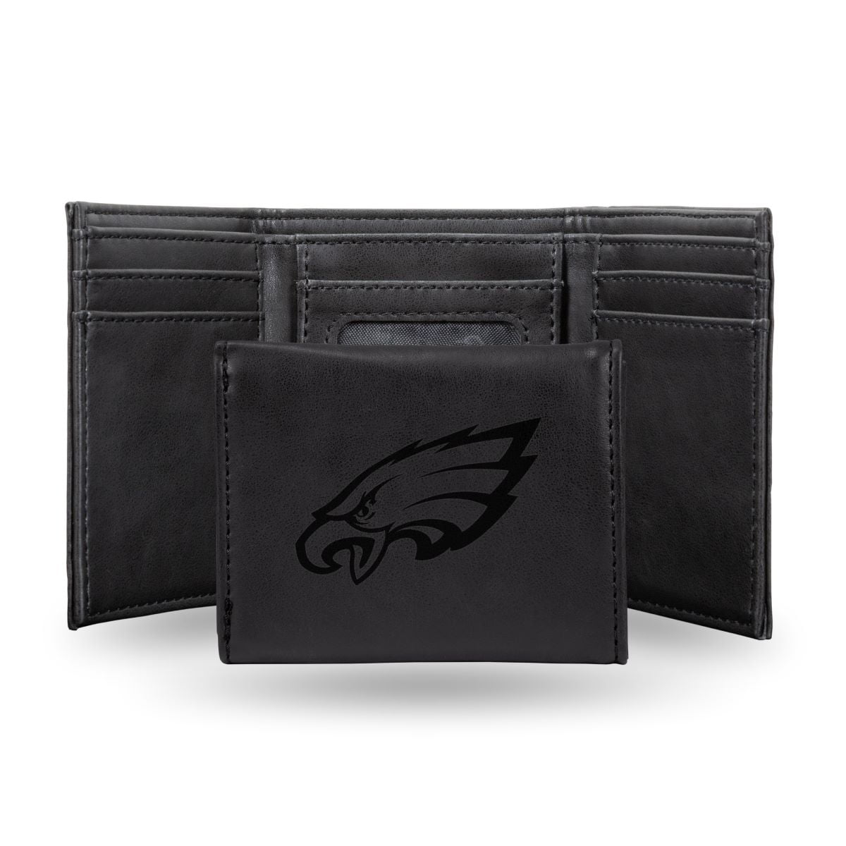 Football Rico Industries Philadelphia  Black Laser Engraved Trifold Laser Engraved Tri-Fold Wallet - Men's Accessory