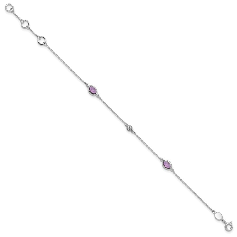 White Ice Sterling Silver Rhodium-plated 7.5 Inch Amethyst and Diamond  Bracelet with 1.25 Inch Extender 7.25 inches