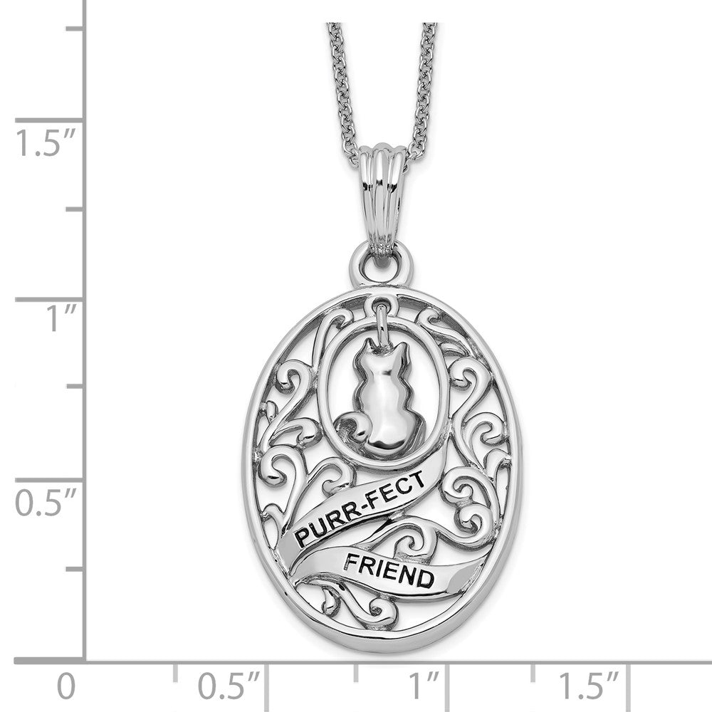 Sentimental Expressions Sterling Silver Rhodium-plated Antiqued Animal Friends-Cat 18in Necklace 18 Inches