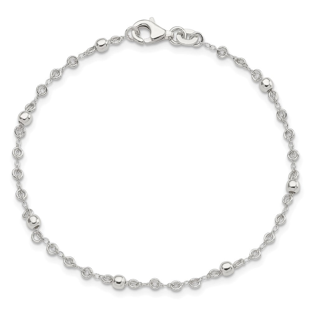 Sterling Silver Polished Fancy Bead Bracelet 7.5 inches