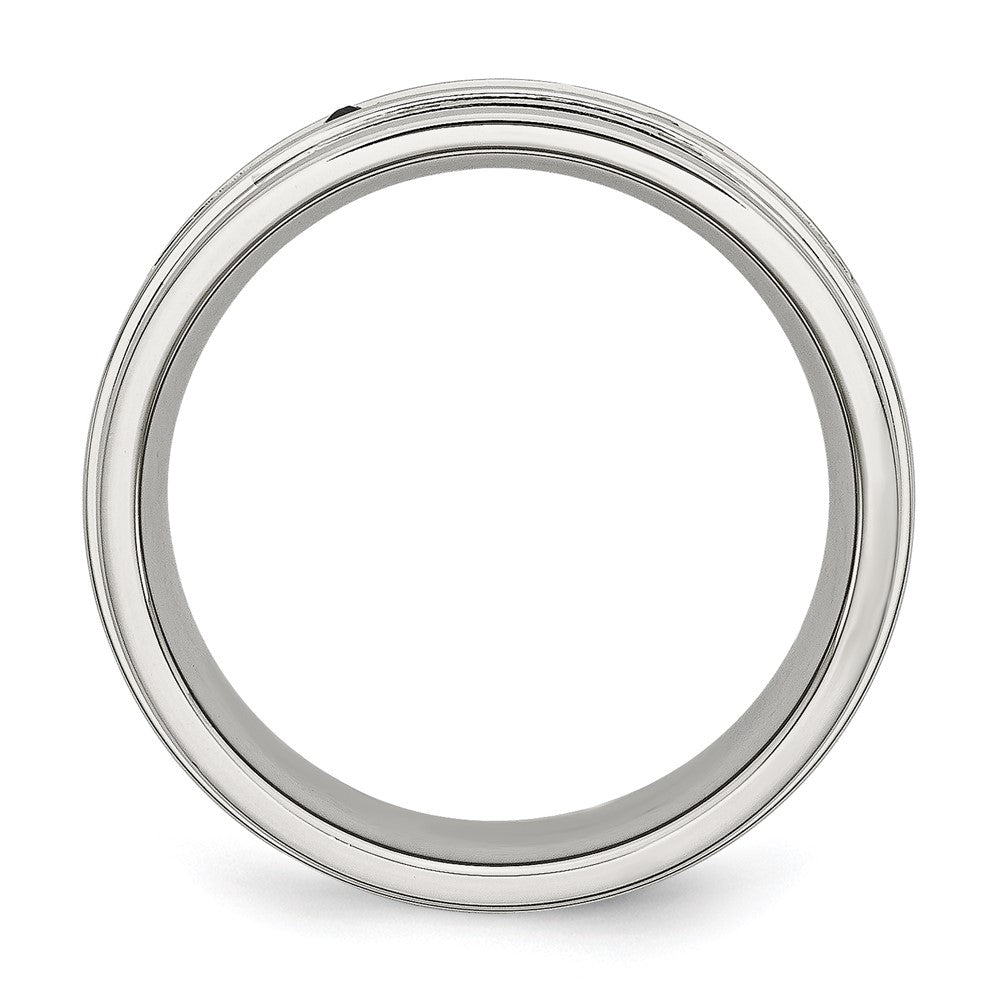 Stainless Steel Polished 1/6ct Black Diamond 8mm Flat Band Size - 10