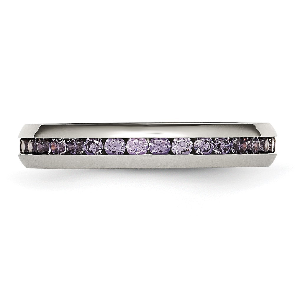 Stainless Steel Polished 4mm February Purple CZ Ring Size - 9