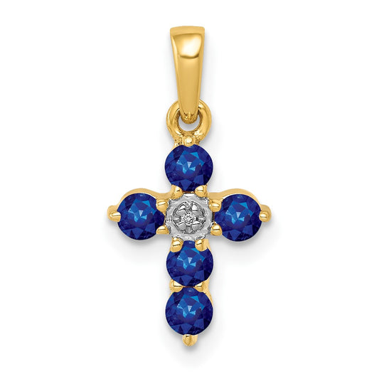 10K Sapphire and Diamond Cross Pendant