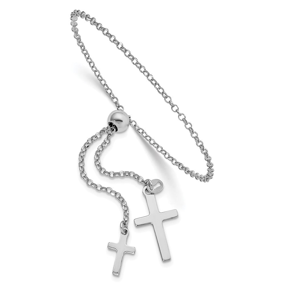 Sterling Silver Rhodium-plated Cross Adjustable 5in to 8.75in Bracelet 9 inches